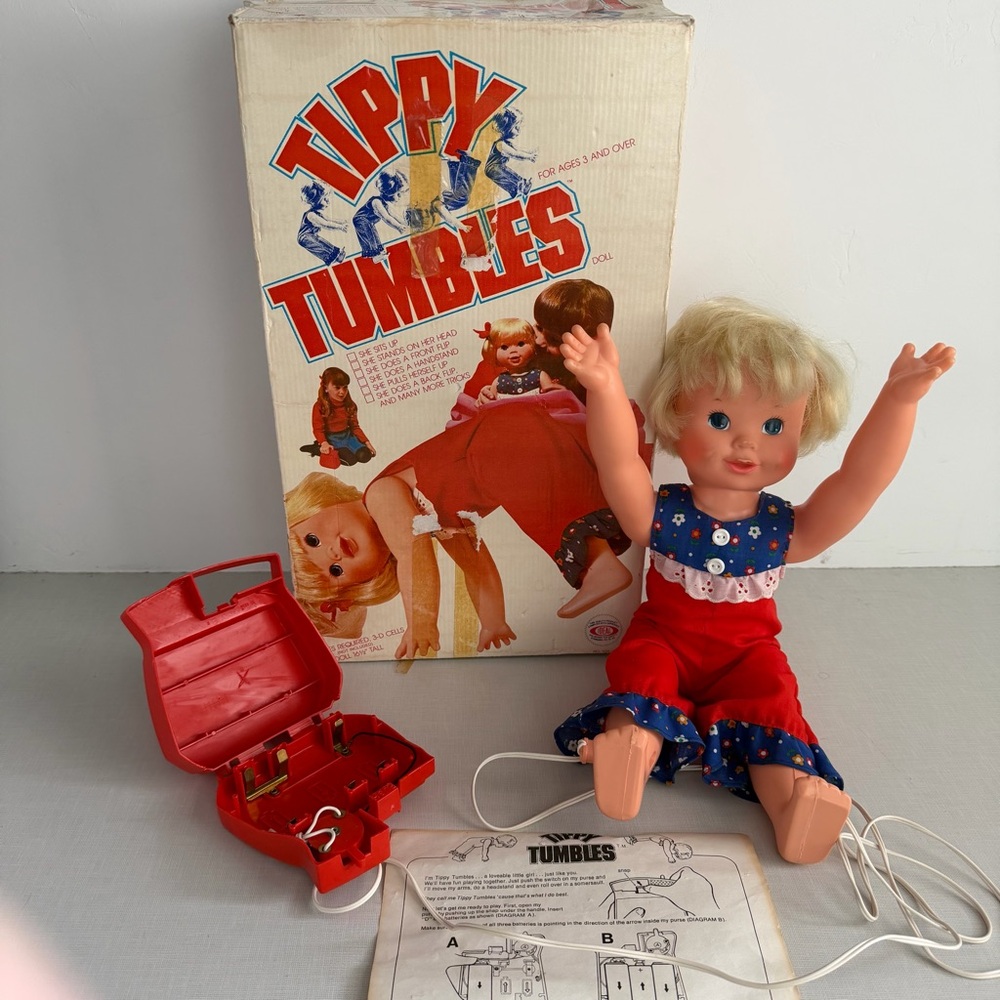 Vintage Ideal Tippy Tumbles Doll w/ Box WORKS Battery Operated 1970s